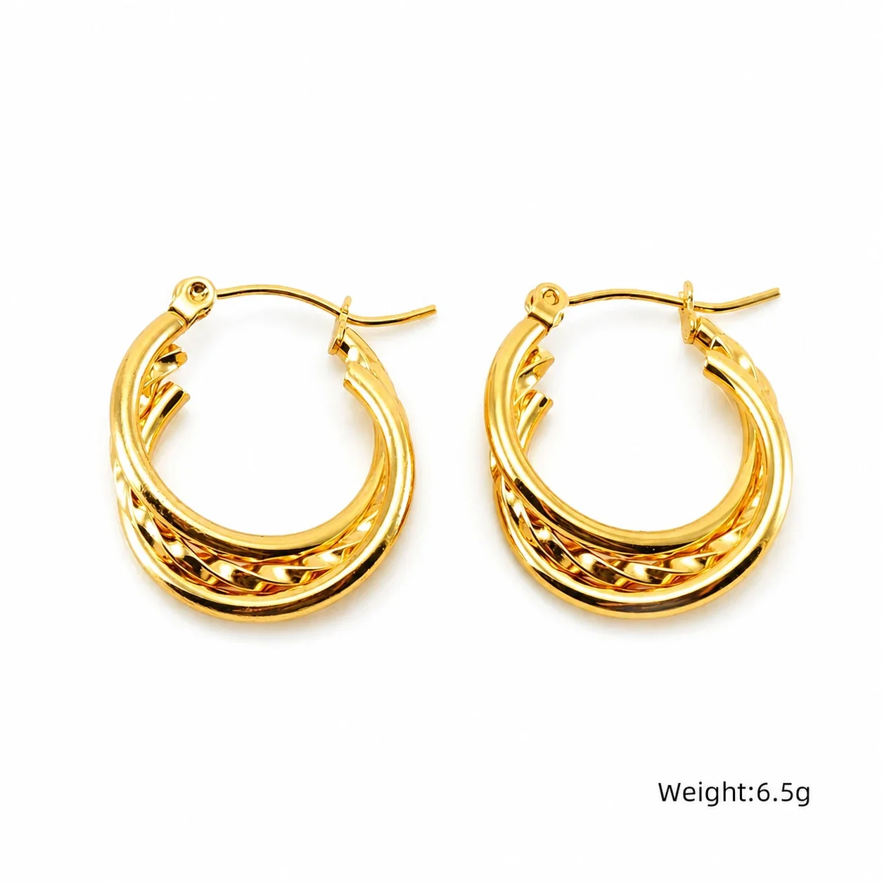 Layered Gold-Plated Triple Hoop Earrings - Gold Wide Triple Hoop