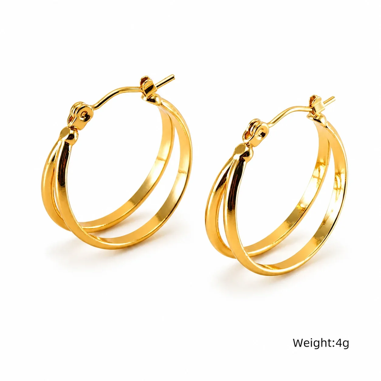 Layered Gold-Plated Triple Hoop Earrings - Gold Twist Triple Hoop