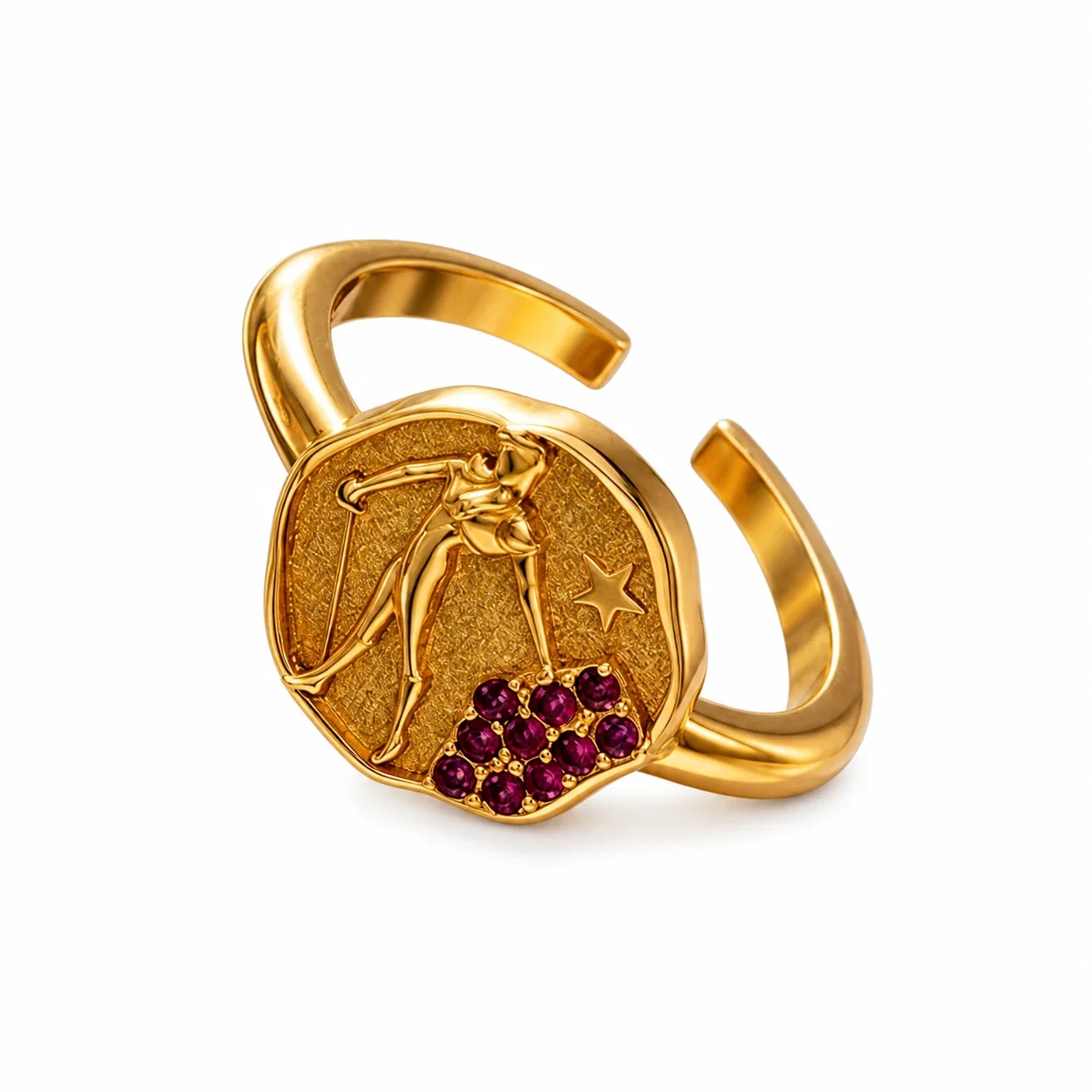 Celestial Gold-Plated Archer Medallion Open Ring