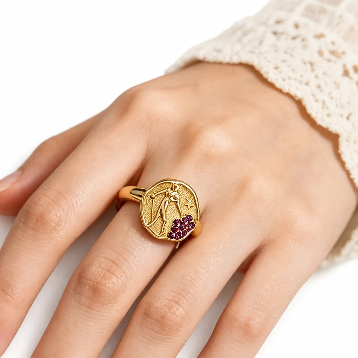 Celestial Gold-Plated Archer Medallion Open Ring