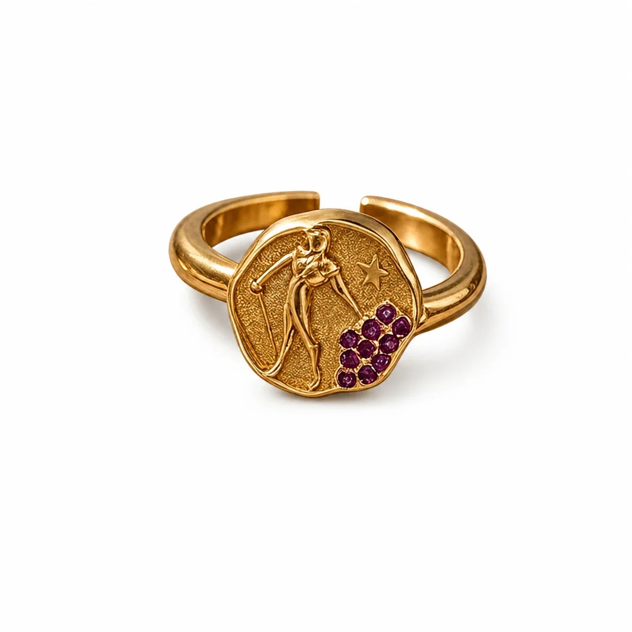 Celestial Gold-Plated Archer Medallion Open Ring
