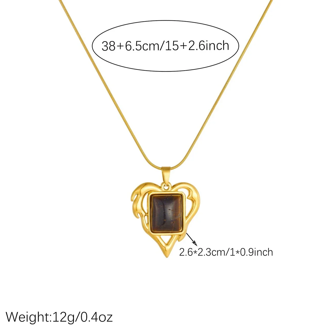 Hangerketting met tijgeroog-effecthars, verguld roestvrij staal productfoto