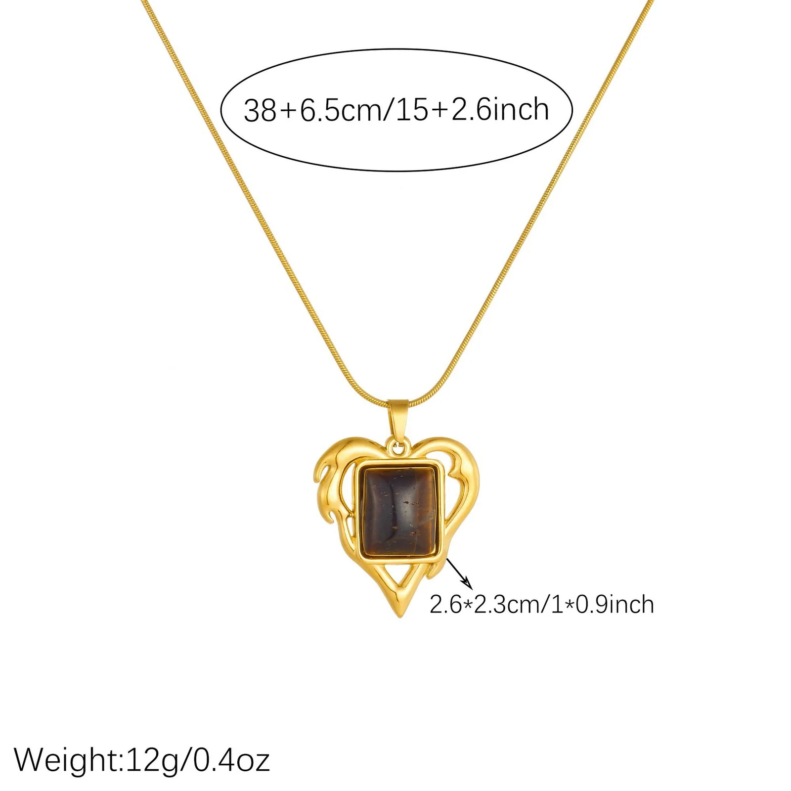 Hangerketting met tijgeroog-effecthars, verguld roestvrij staal productfoto