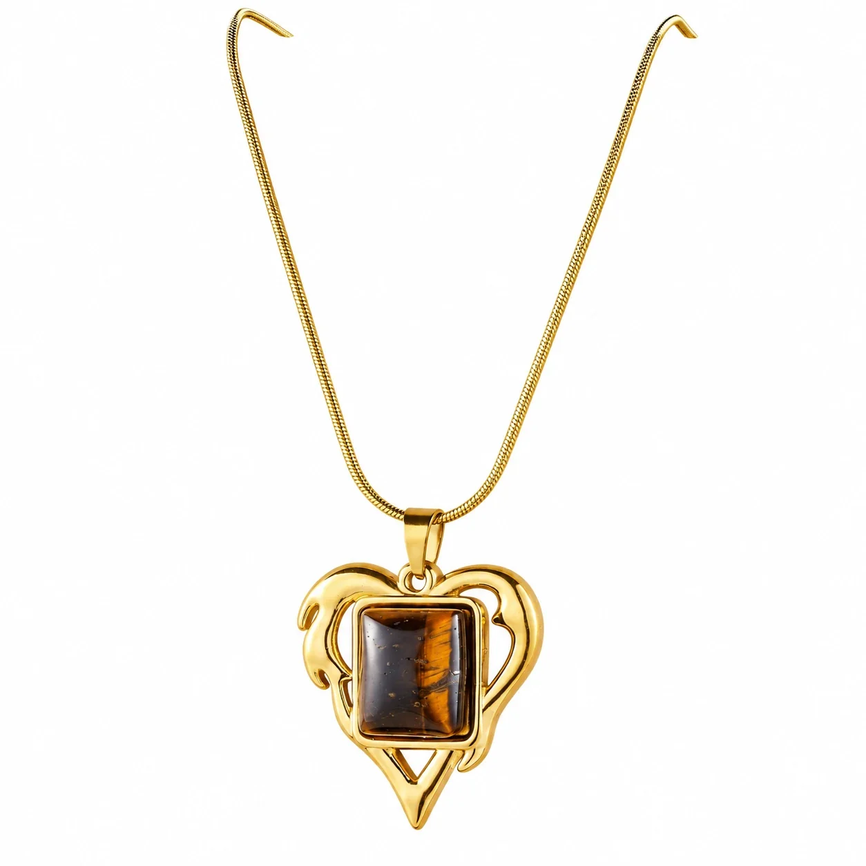 Hangerketting met tijgeroog-effecthars, verguld roestvrij staal productfoto