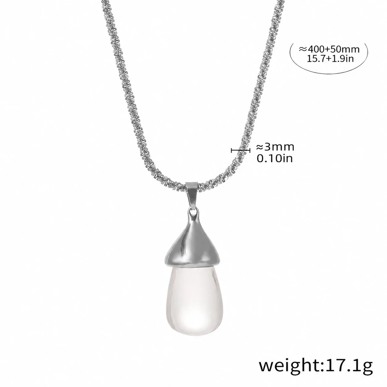 Pendant Necklace with Fluted Cap and Teardrop Resin, Gold-Plated - Silver Transparent White