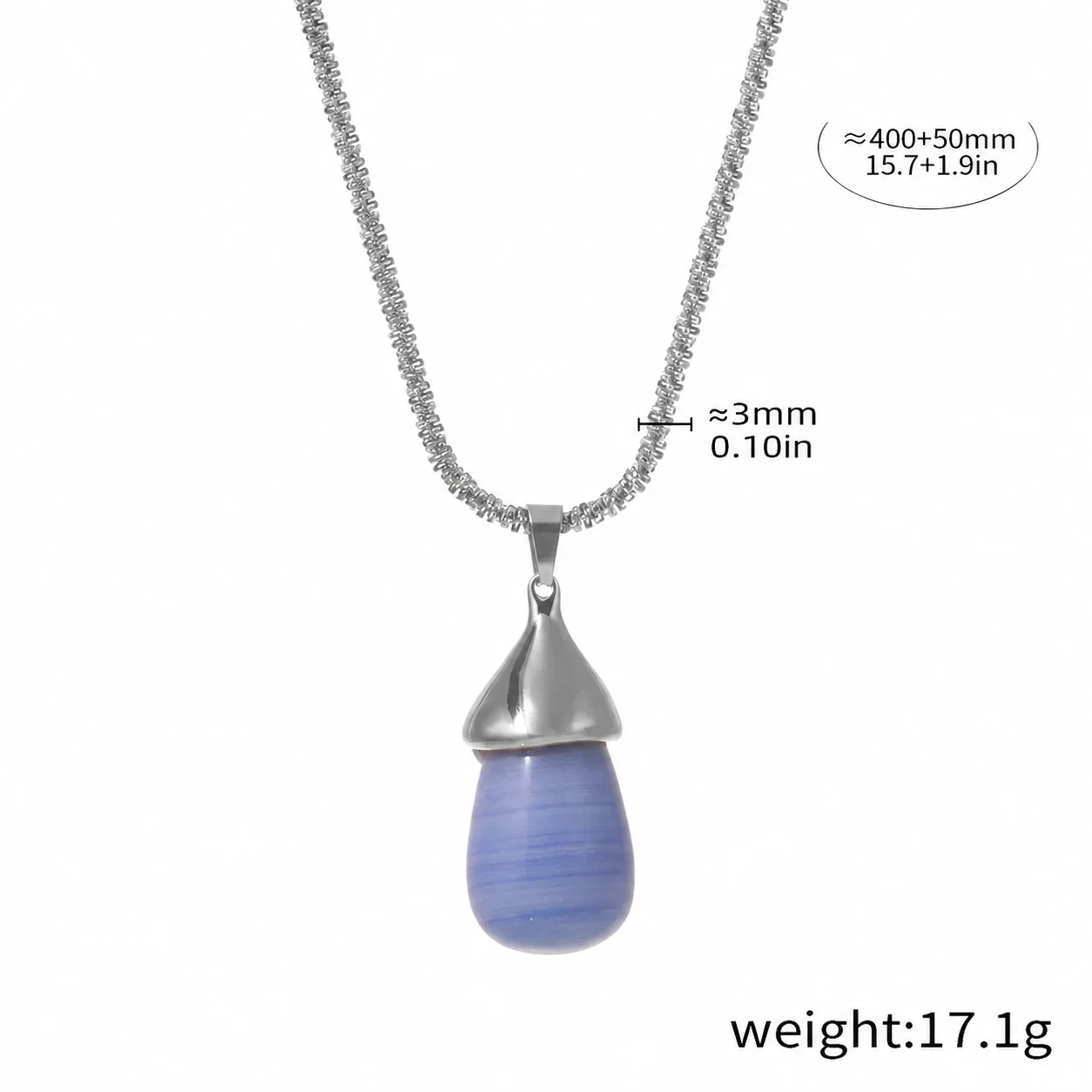Pendant Necklace with Fluted Cap and Teardrop Resin, Gold-Plated - Silver Light Blue