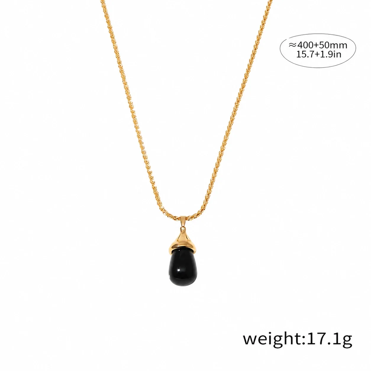 Pendant Necklace with Fluted Cap and Teardrop Resin, Gold-Plated - Gold Black
