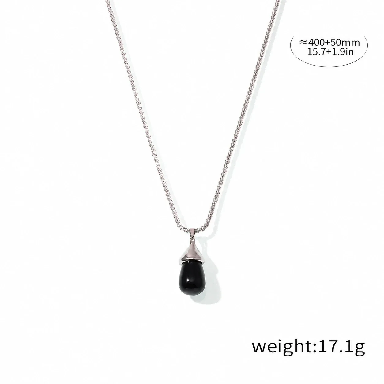 Pendant Necklace with Fluted Cap and Teardrop Resin, Gold-Plated - Silver Black