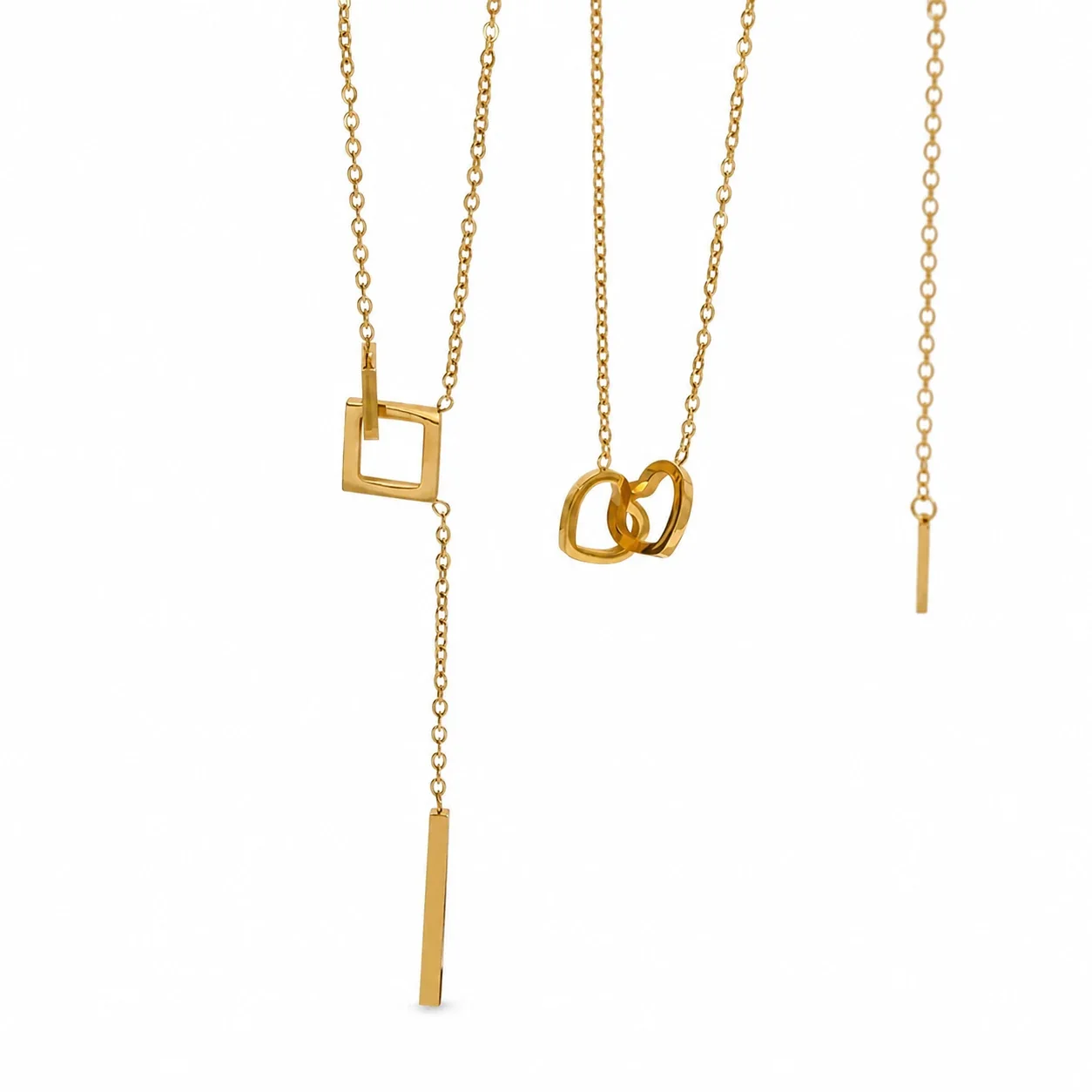Delicate 18K Gold-Plated Interlocking Heart Cable Necklace
