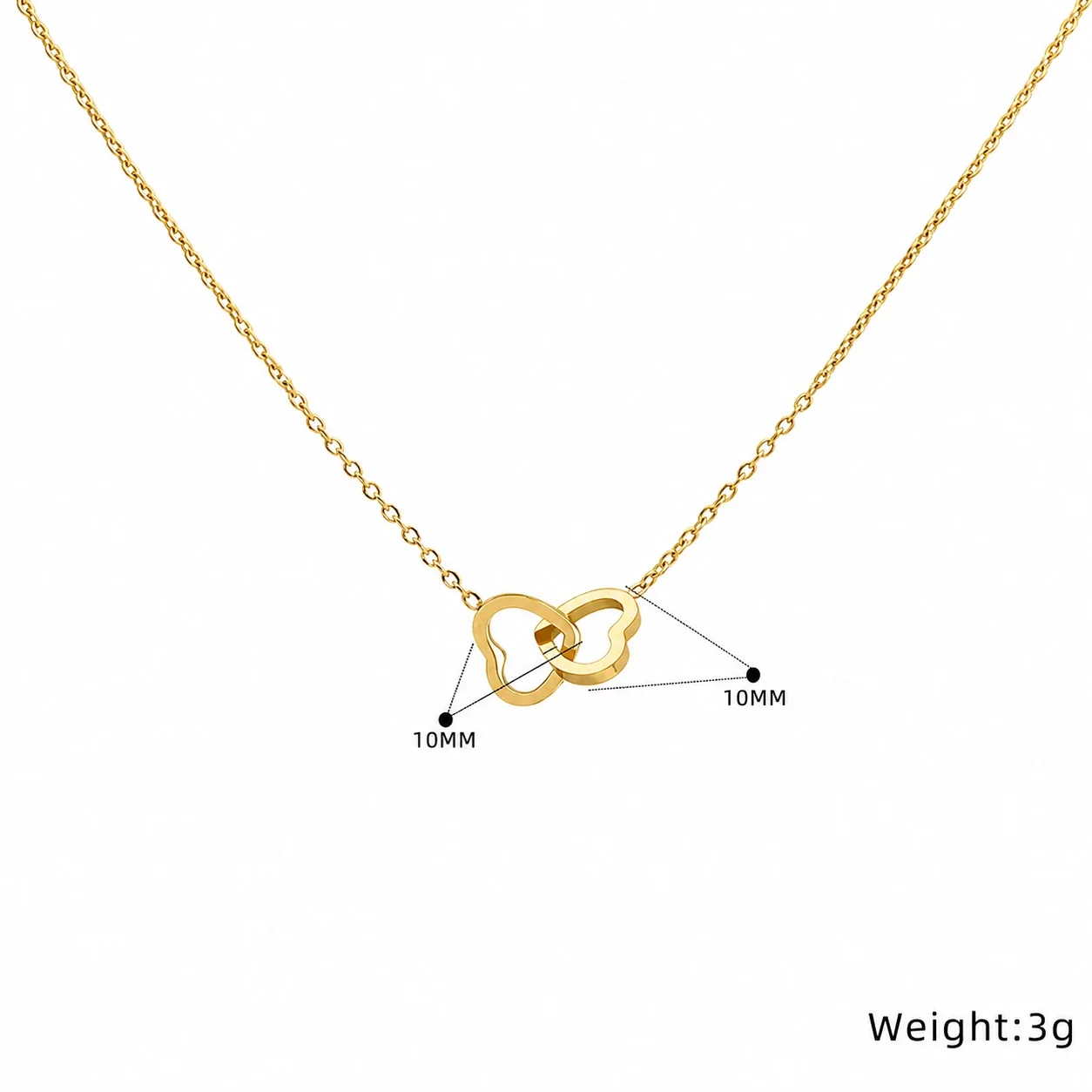 Delicate 18K Gold-Plated Interlocking Heart Cable Necklace