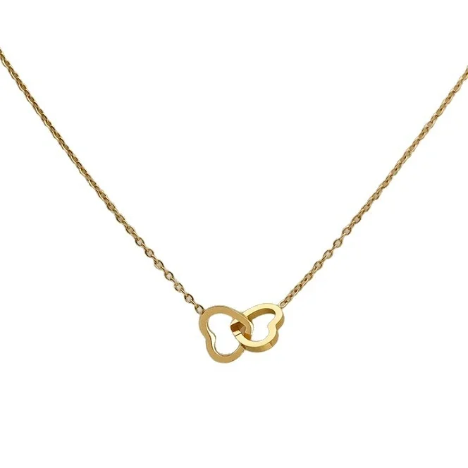 Delicate 18K Gold-Plated Interlocking Heart Cable Necklace