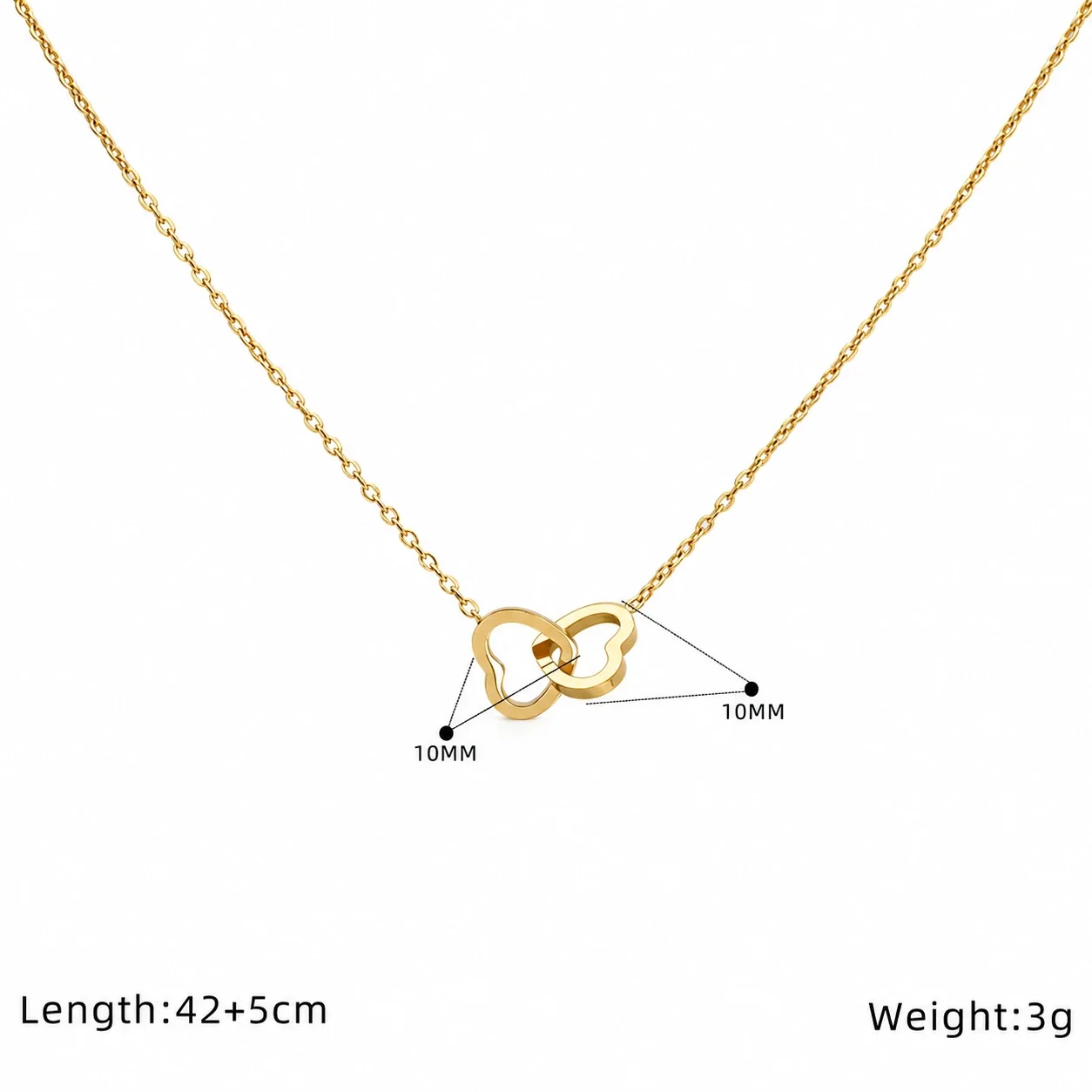 Delicate 18K Gold-Plated Interlocking Heart Cable Necklace - Gold Heart