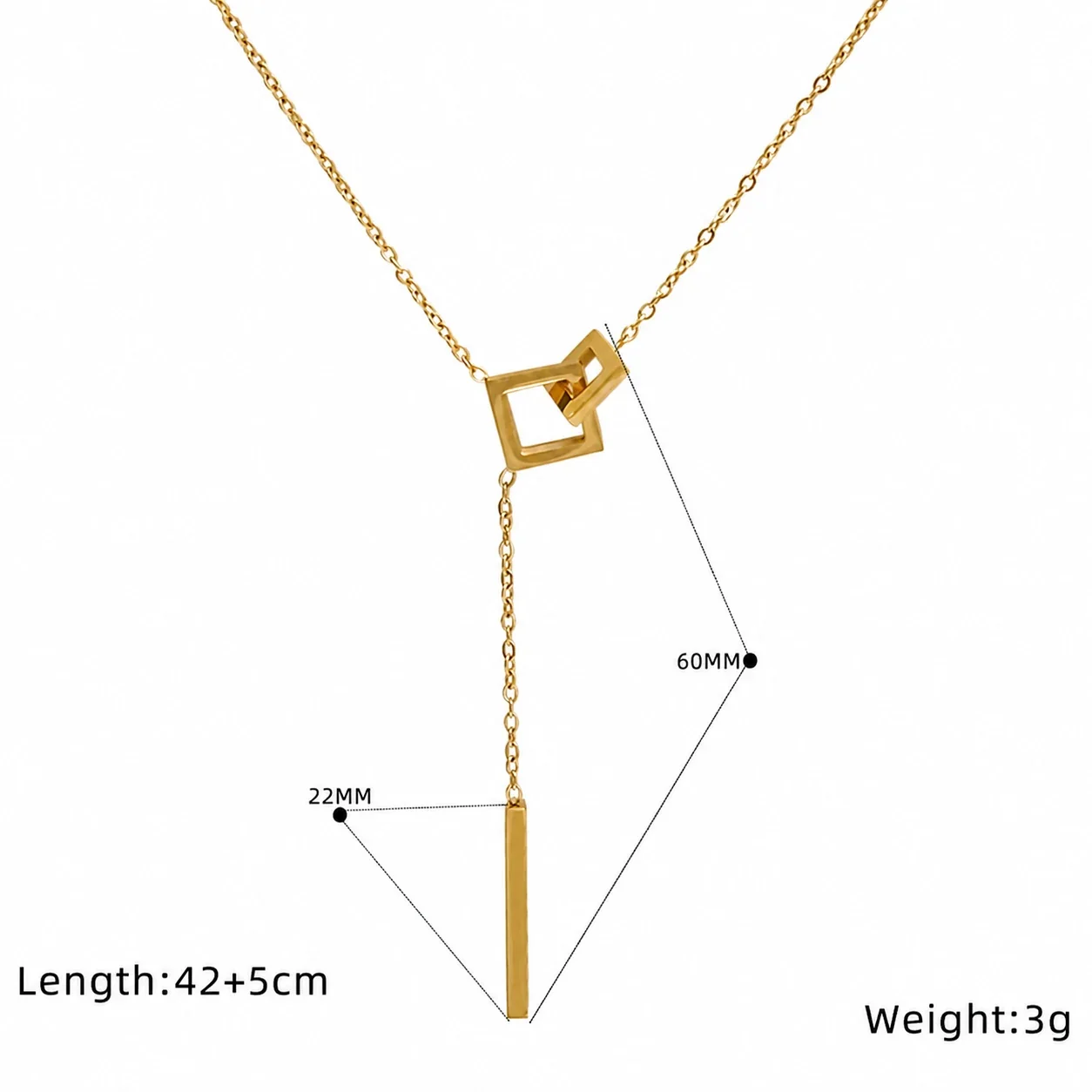 Delicate 18K Gold-Plated Interlocking Heart Cable Necklace - Gold Square