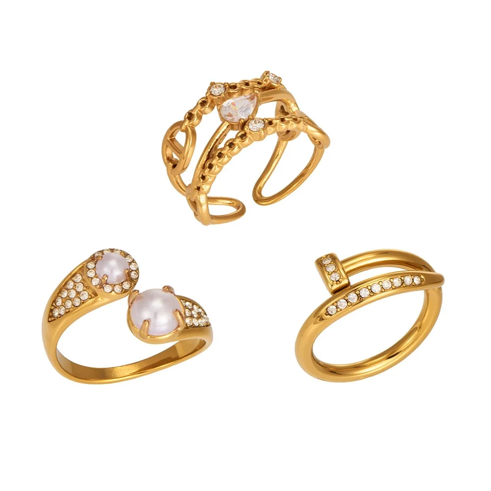 Ornate Pearl-Effect Pavé 18K Gold-Plated Open Ring