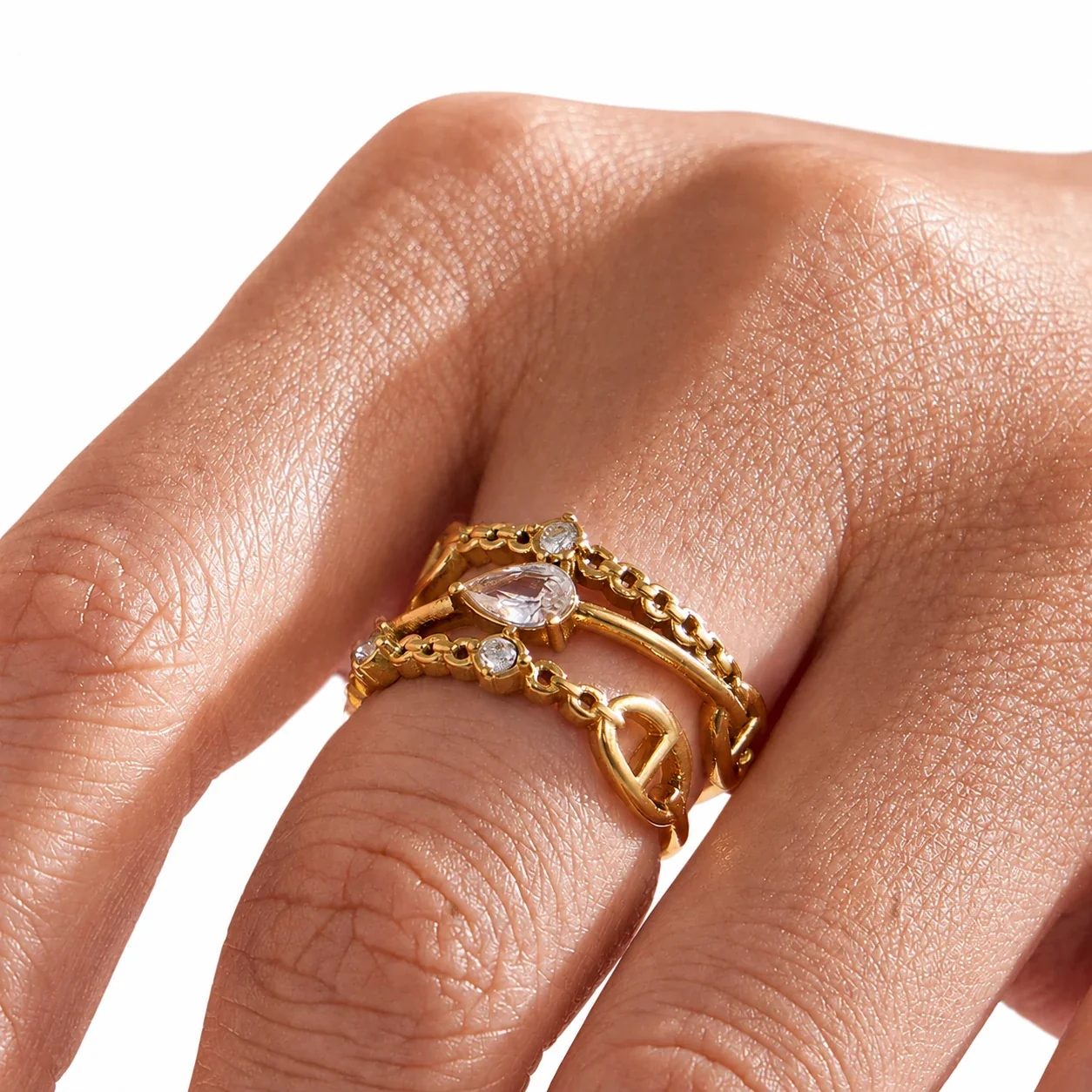 Ornate Pearl-Effect Pavé 18K Gold-Plated Open Ring