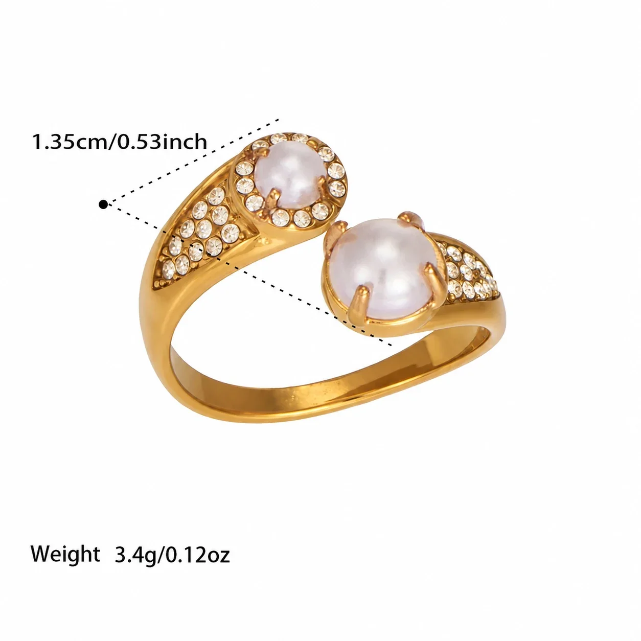 Ornate Pearl-Effect Pavé 18K Gold-Plated Open Ring - Gold Pearl CZ Size