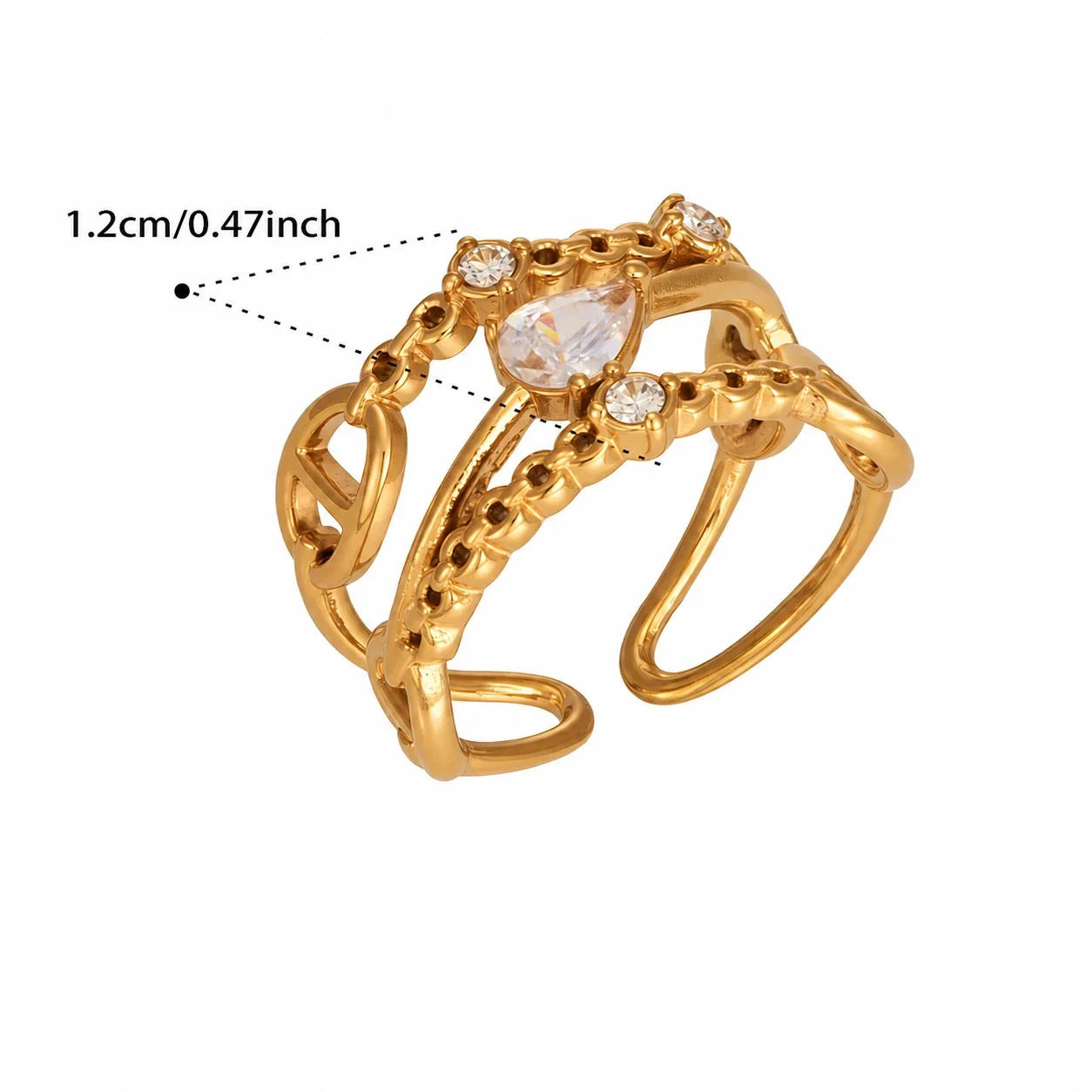Ornate Pearl-Effect Pavé 18K Gold-Plated Open Ring - Gold Pavé CZ Size