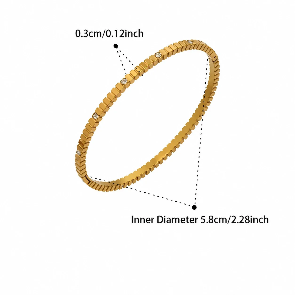 Ribbed Gold-Plated 316L Steel CZ Clasp Bangle - Gold