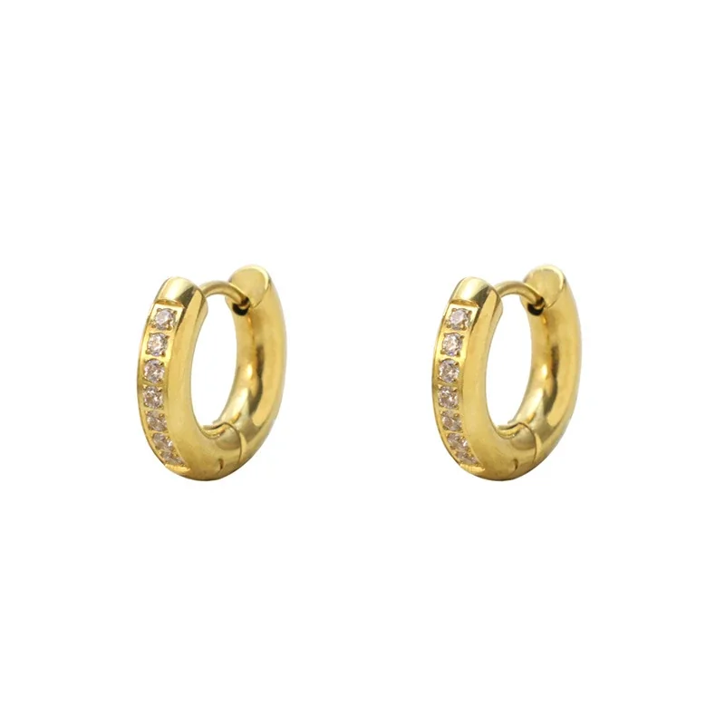 Hoop Earrings Single-Row CZ 18K Gold PVD 316 Stainless Steel