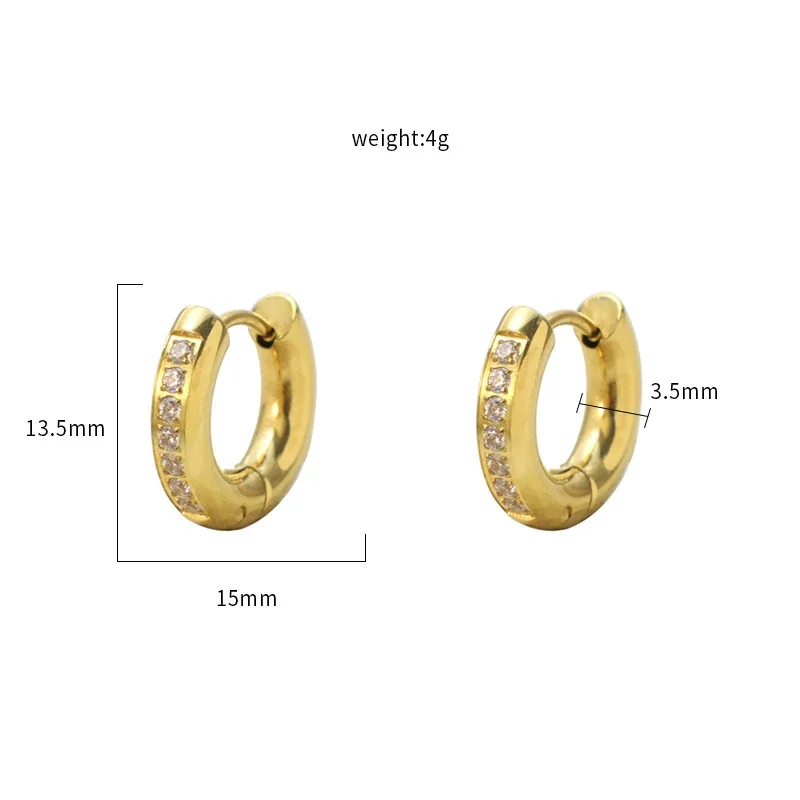 Hoop Earrings Single-Row CZ 18K Gold PVD 316 Stainless Steel - Gold Style A