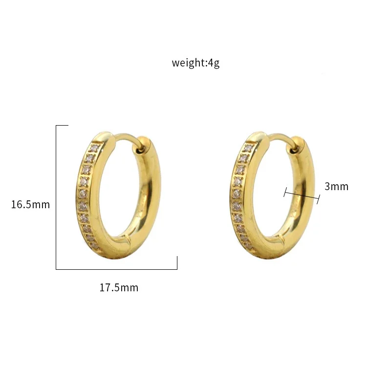 Hoop Earrings Single-Row CZ 18K Gold PVD 316 Stainless Steel - Gold Style B