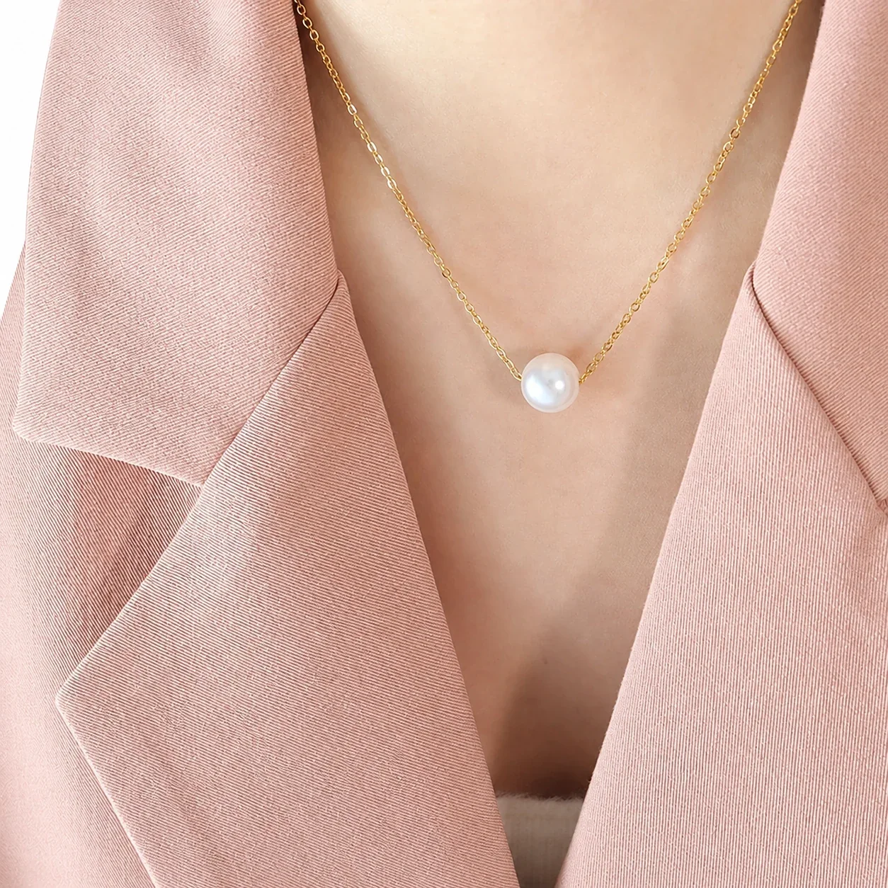 Delicate 316 Stainless Steel Faux Pearl Necklace