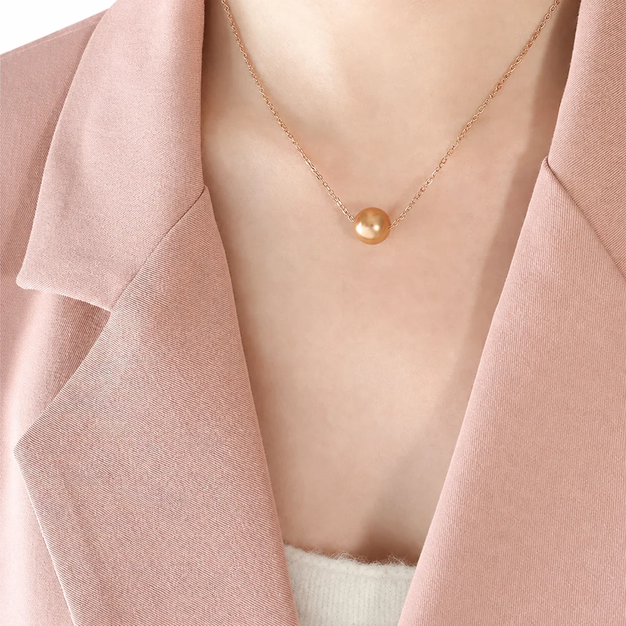 Delicate 316 Stainless Steel Faux Pearl Necklace - Rose Gold
