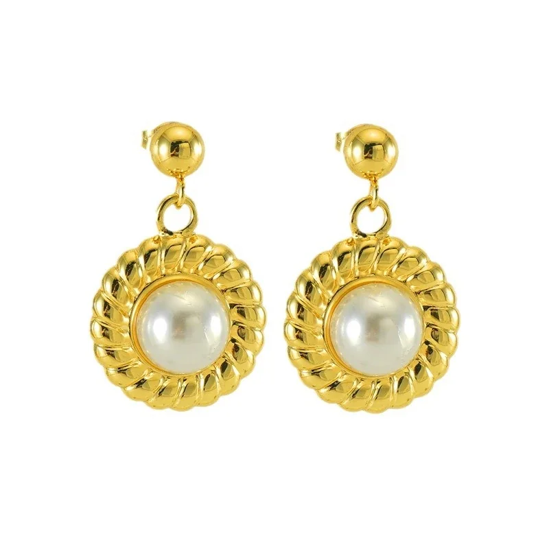 Radiant Gold-Plated Pearl Rope-Rim Drop Earrings