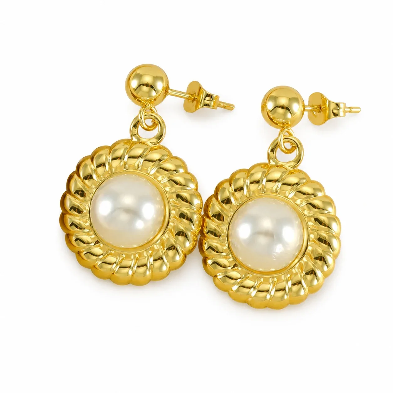 Radiant Gold-Plated Pearl Rope-Rim Drop Earrings