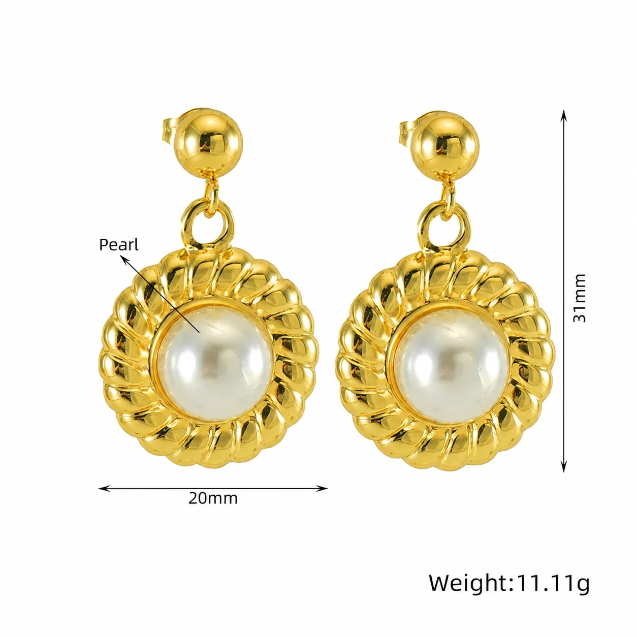 Radiant Gold-Plated Pearl Rope-Rim Drop Earrings
