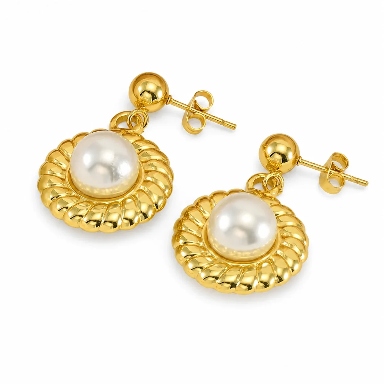 Radiant Gold-Plated Pearl Rope-Rim Drop Earrings