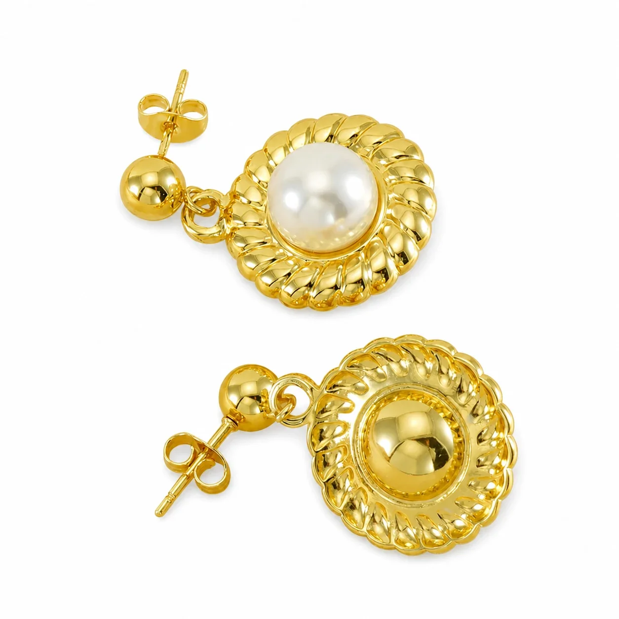 Radiant Gold-Plated Pearl Rope-Rim Drop Earrings