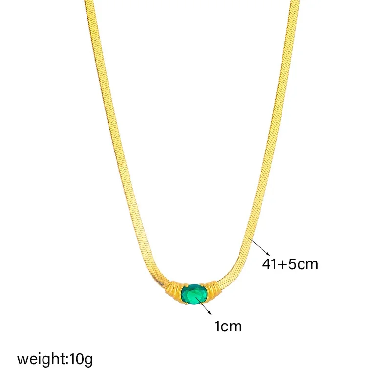 Foto prodotto: Chain Necklace with Oval Green Crystal, Gold-Plated Stainless Steel