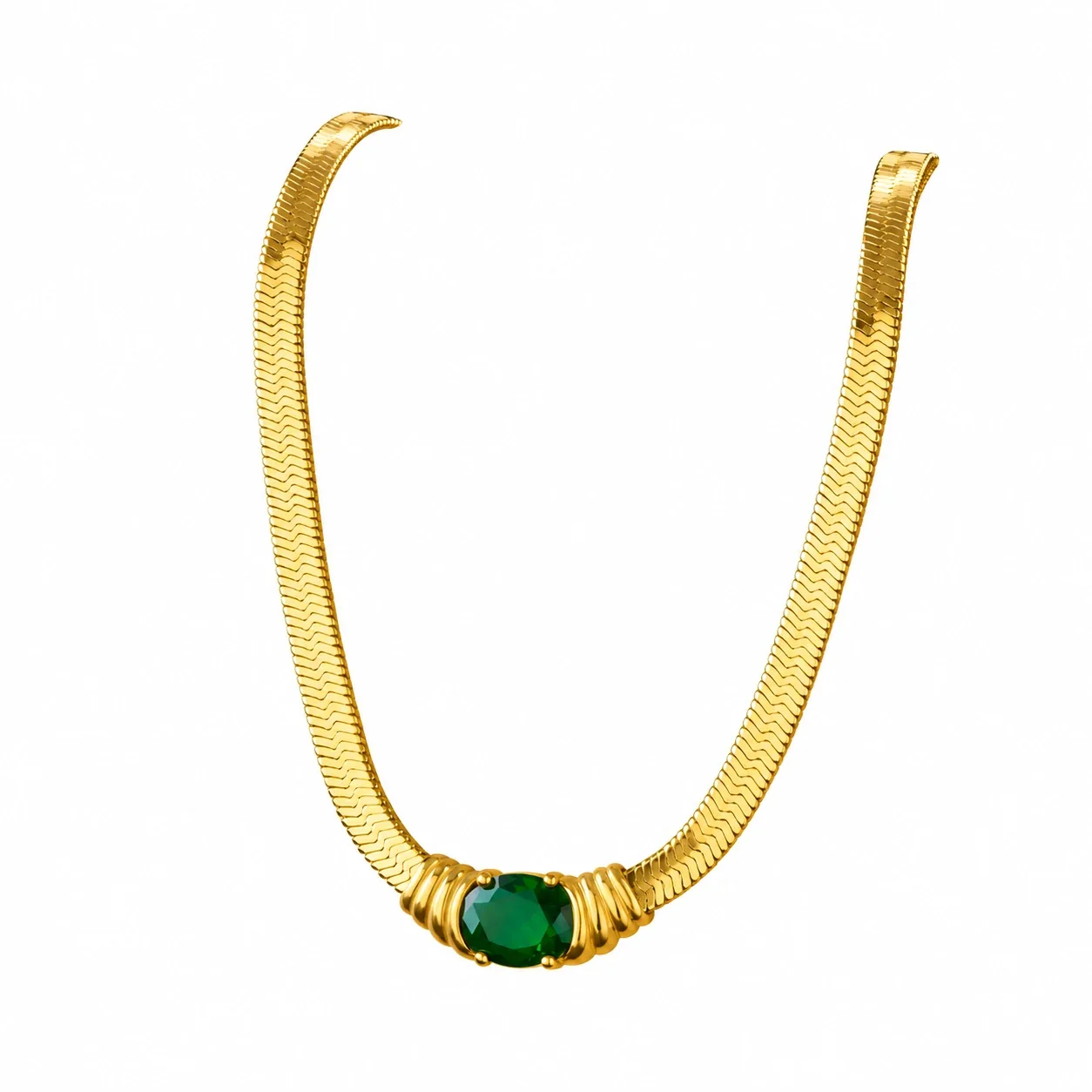 Foto prodotto: Chain Necklace with Oval Green Crystal, Gold-Plated Stainless Steel