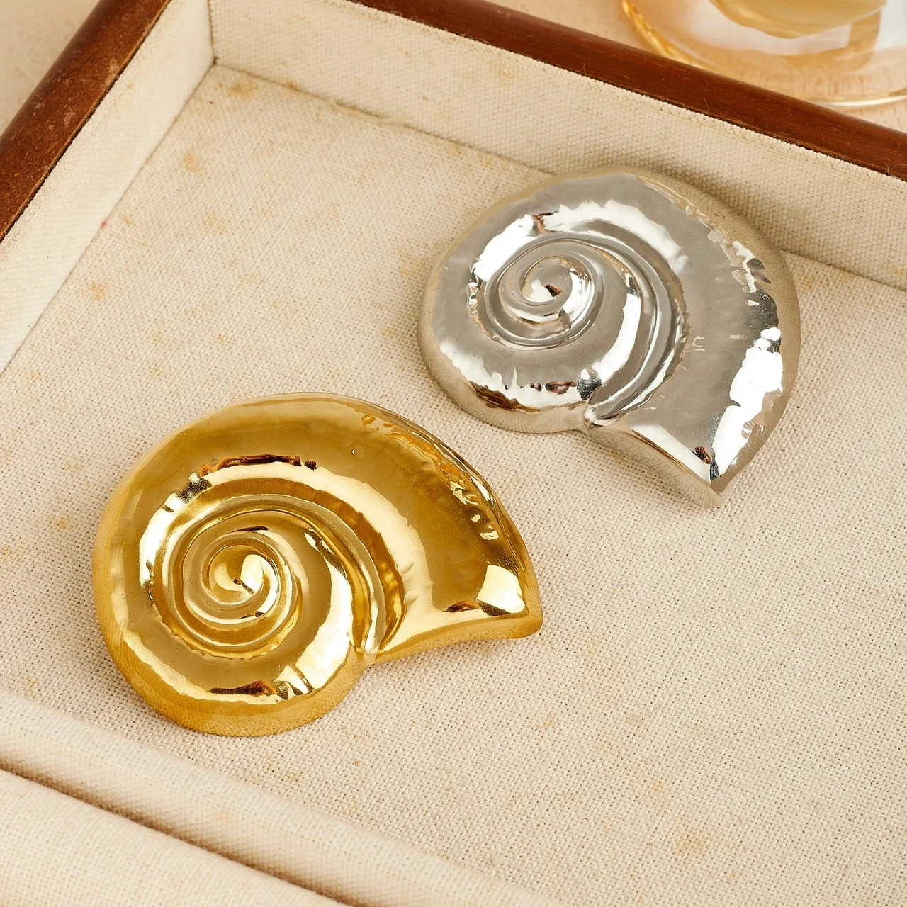 Brooch: Nautilus Shell Spiral Relief Stainless Steel