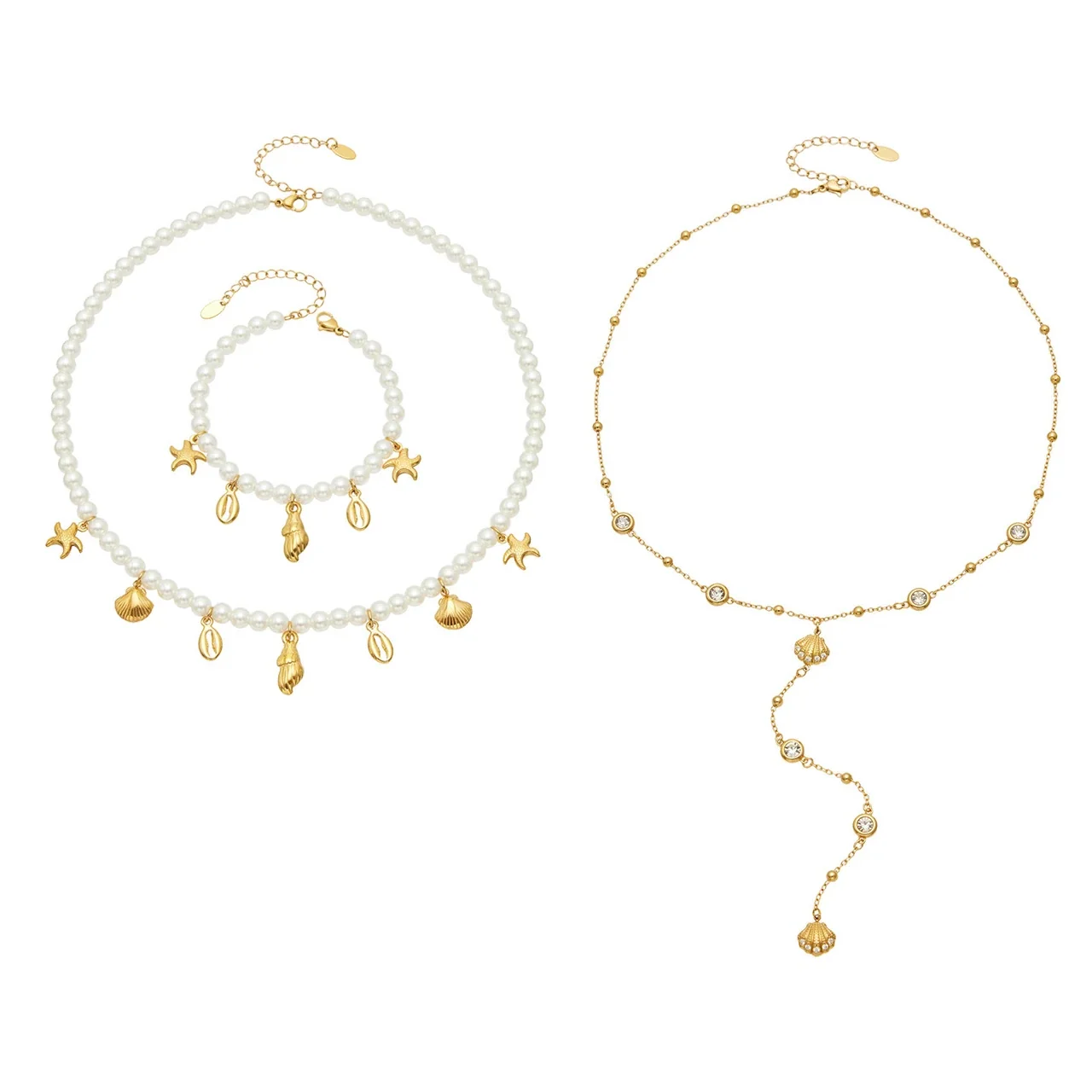Set Gioielli Charm Oceano 316L Placcato Oro con Perle - PVD