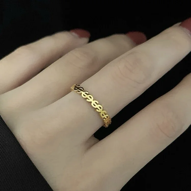 Dollar Sign Cutout Band Ring, 18K Gold-Plated Stainless Steel