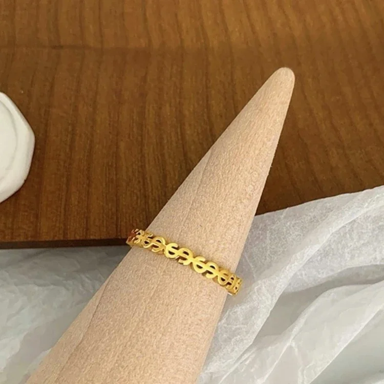 Dollar Sign Cutout Band Ring, 18K Gold-Plated Stainless Steel