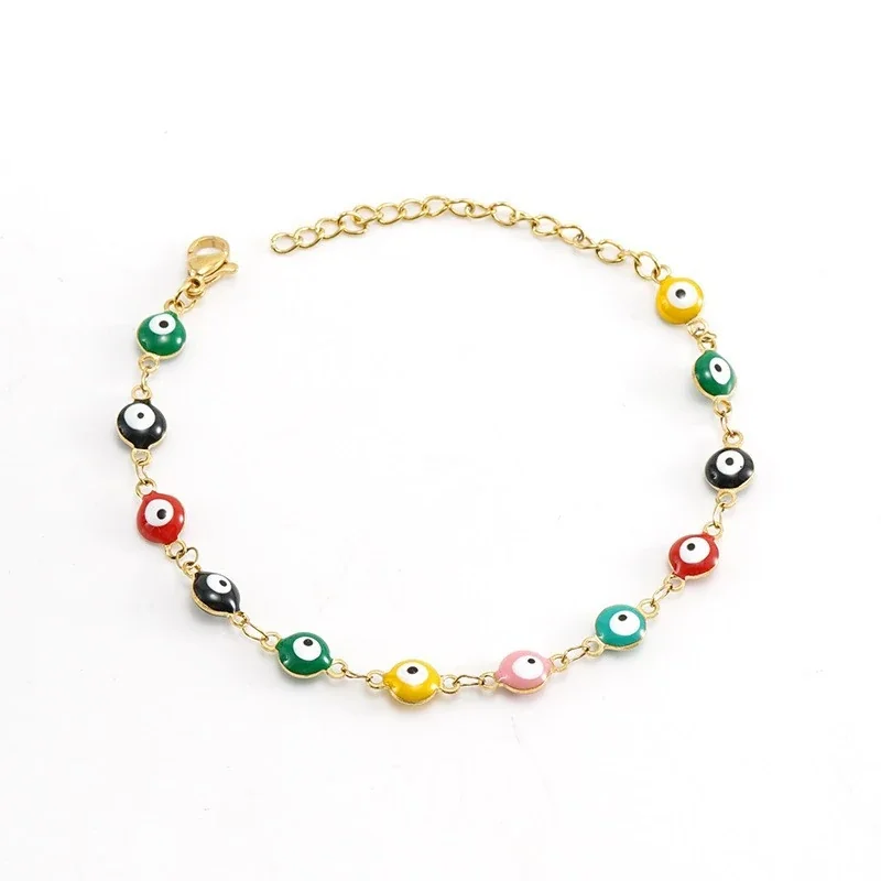 Protective Gold PVD Enamel Evil Eye Chain Bracelet