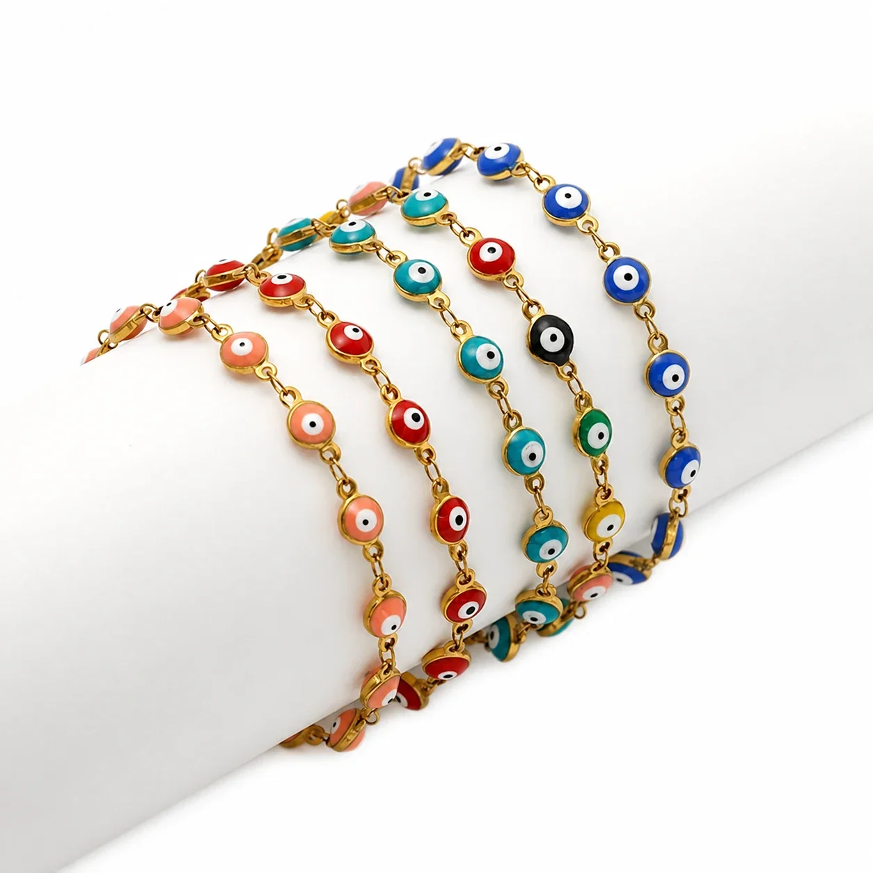 Protective Gold PVD Enamel Evil Eye Chain Bracelet