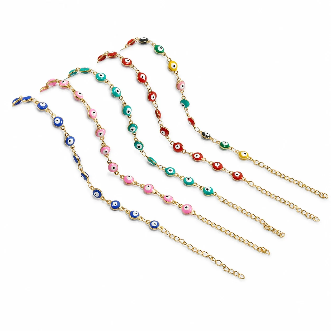 Protective Gold PVD Enamel Evil Eye Chain Bracelet