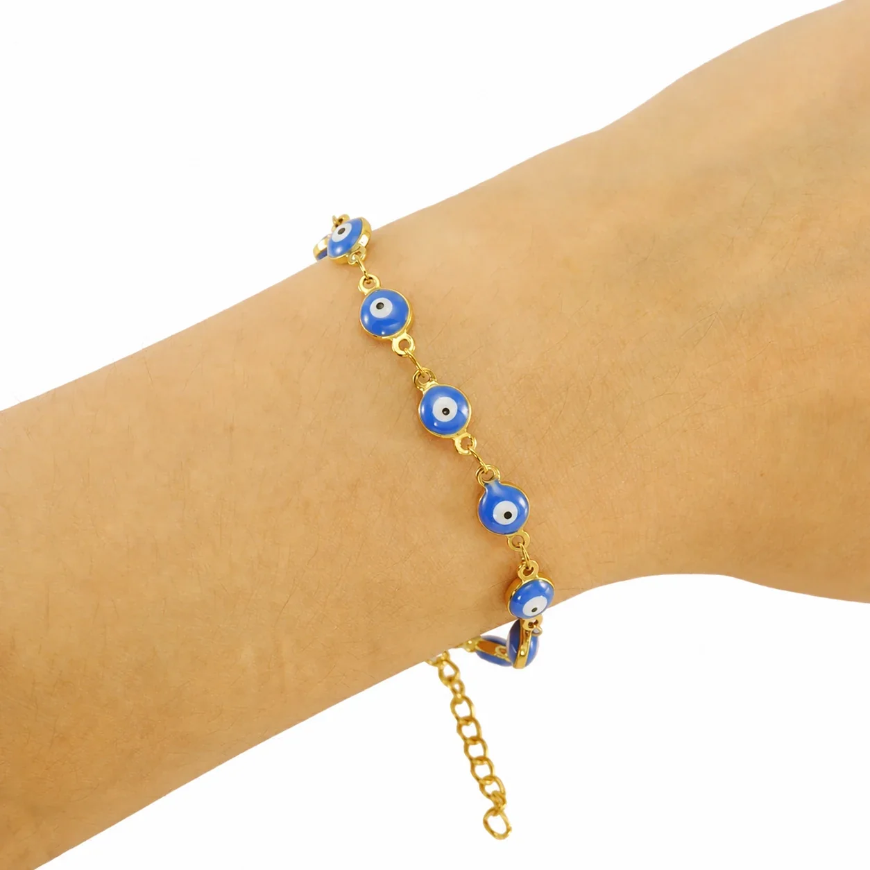 Protective Gold PVD Enamel Evil Eye Chain Bracelet