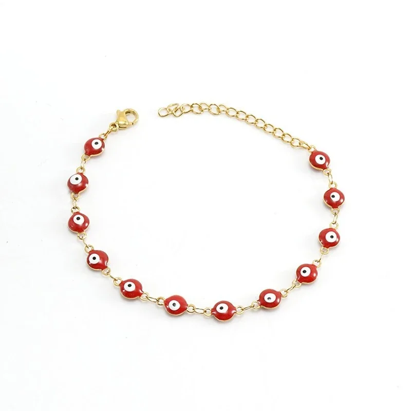 Protective Gold PVD Enamel Evil Eye Chain Bracelet