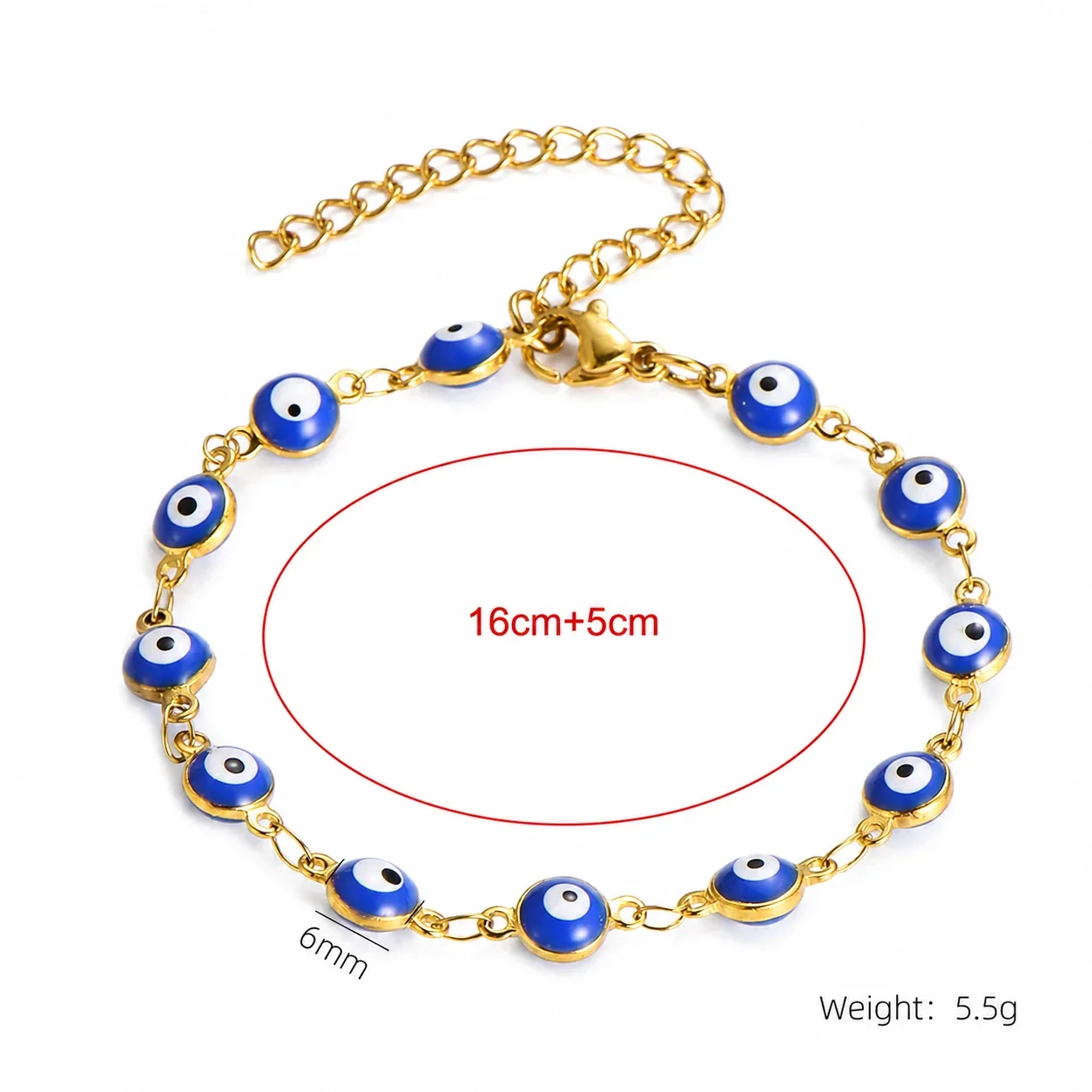 Protective Gold PVD Enamel Evil Eye Chain Bracelet - Blue Evil Eye