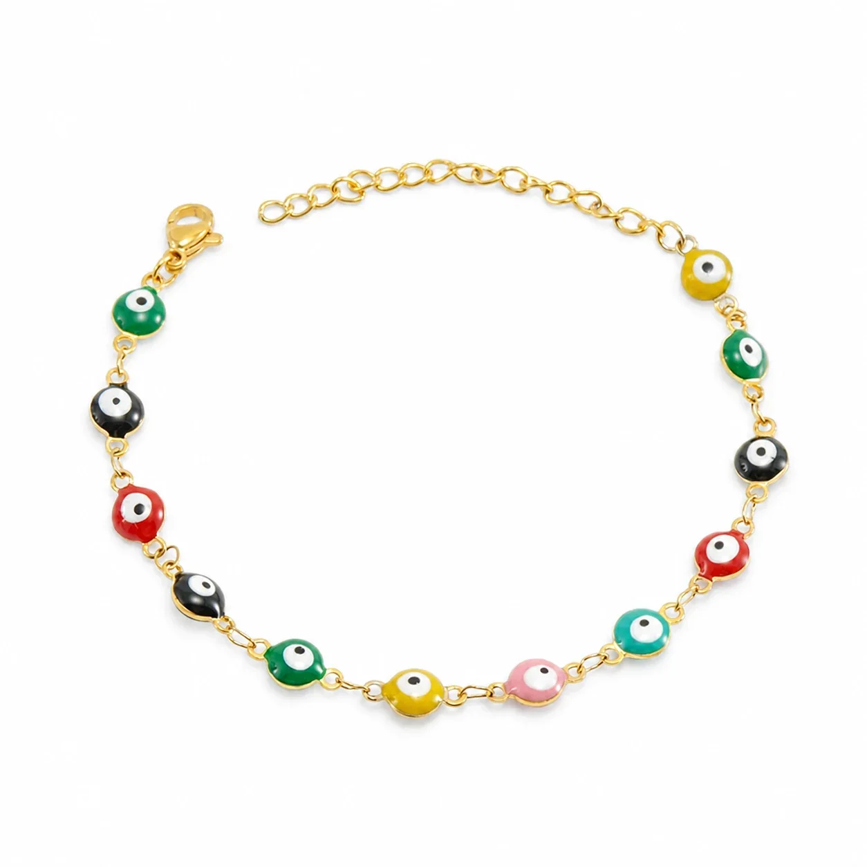 Protective Gold PVD Enamel Evil Eye Chain Bracelet - Mixed Evil Eye
