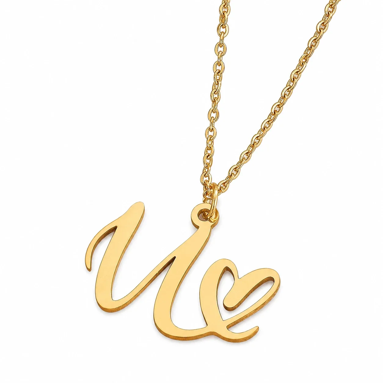 Personal 316 Stainless Steel Script Initial Necklace - U