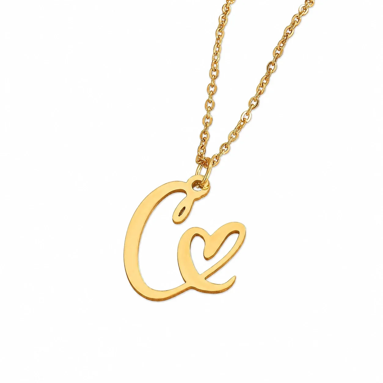 Personal 316 Stainless Steel Script Initial Necklace - C