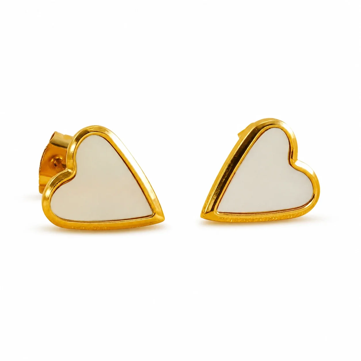 Playful Gold-Plated Stainless Steel Heart Inlay Stud Earrings
