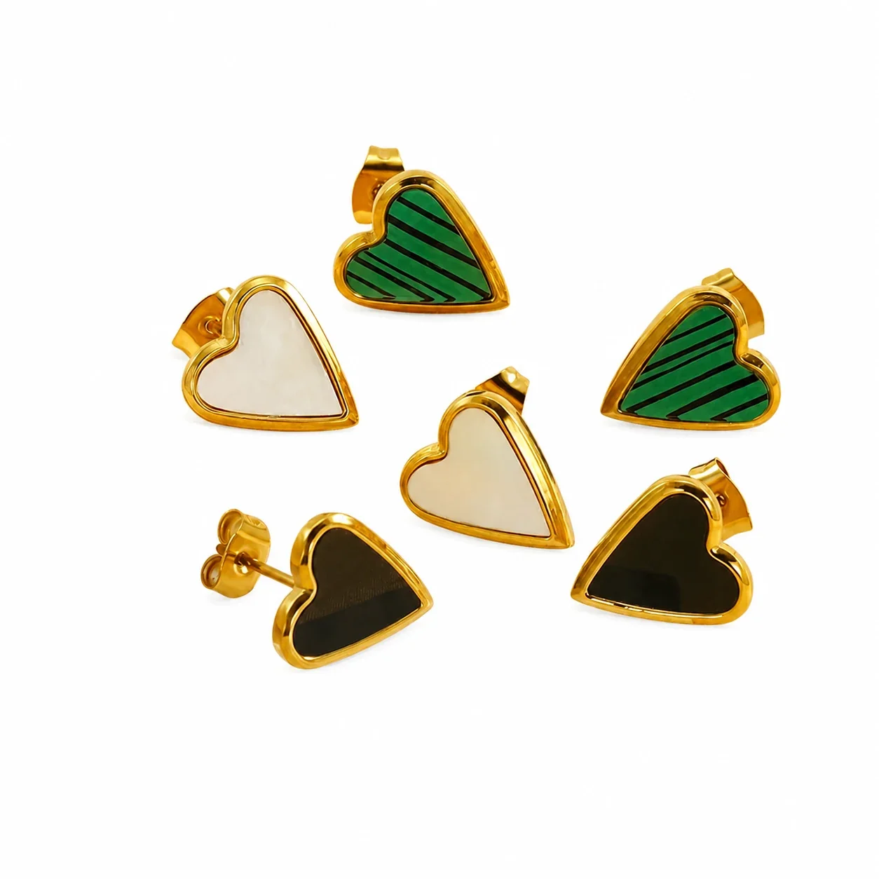 Playful Gold-Plated Stainless Steel Heart Inlay Stud Earrings