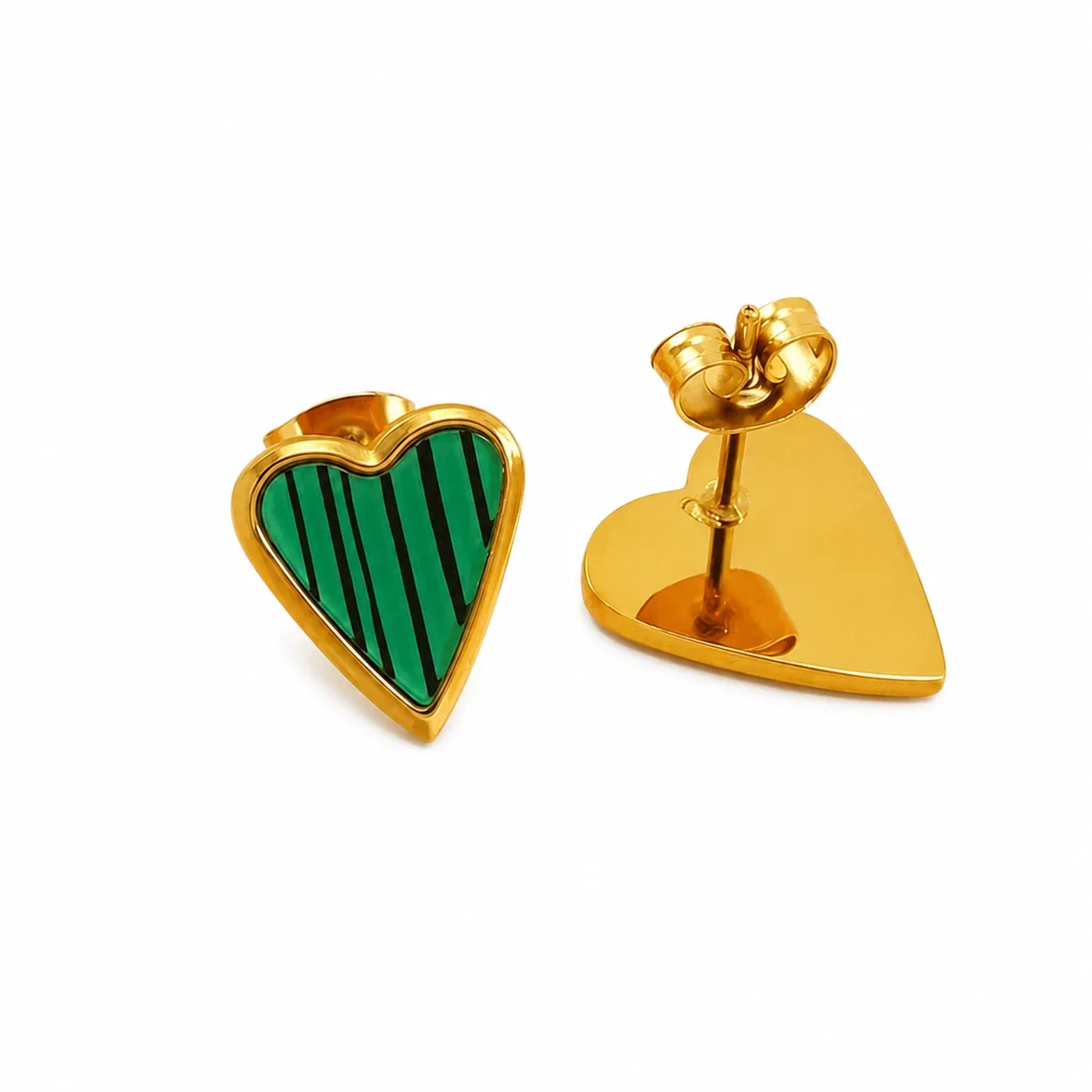 Playful Gold-Plated Stainless Steel Heart Inlay Stud Earrings
